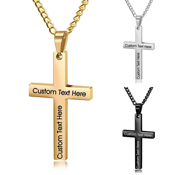 Engraved Cross Necklace for Men, Custom Mens Cross Necklace Engraved with Your Text