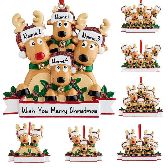 Personalized Deer Christmas Ornaments with Family Name, Custom Name Reindeer Xmas Ornament of 2,3,4,5,6,7,8