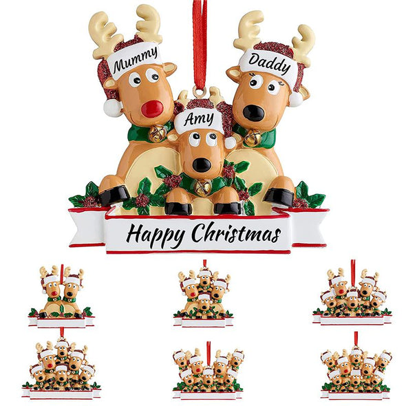 Personalized Deer Christmas Tree Ornament Family of 2,3,4,5,6,7,8 Name, Custom Christmas Ornament with Kids Name
