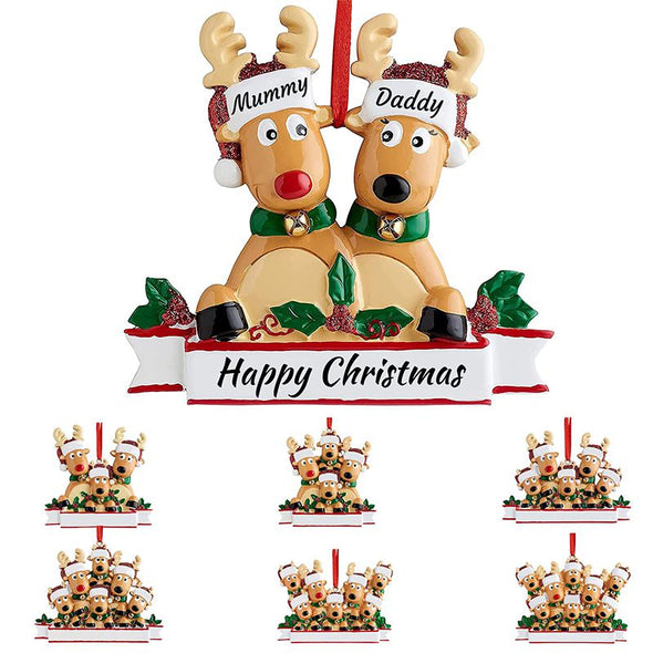Personalized Deer Christmas Tree Ornament Family of 2,3,4,5,6,7,8 Name, Custom Christmas Ornament with Name