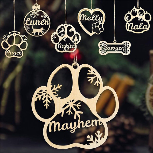 Personalized Dog Paw Wooden Ornament, Custom Paw Shaped Christmas Ornament with Pet's Name