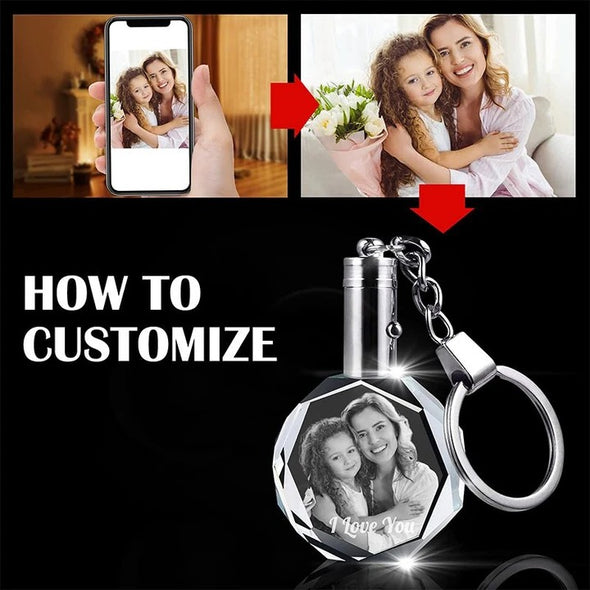 Custom Personalized Round Crystal Keychain with Picture Photos Engraved for Valentine's Day,Mothers Day
