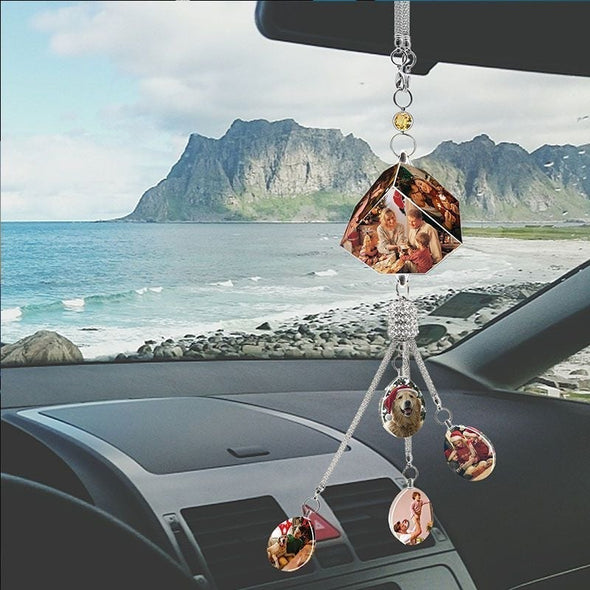 Custom Photos Car Rearview Mirror Crystal Hanging Accessory Pendant-Rectangular