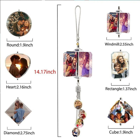 Personalized Photo Crystal Car Hanging Ornaments, Custom Photo Car Rearview Mirror Pendant Accessories-Heart