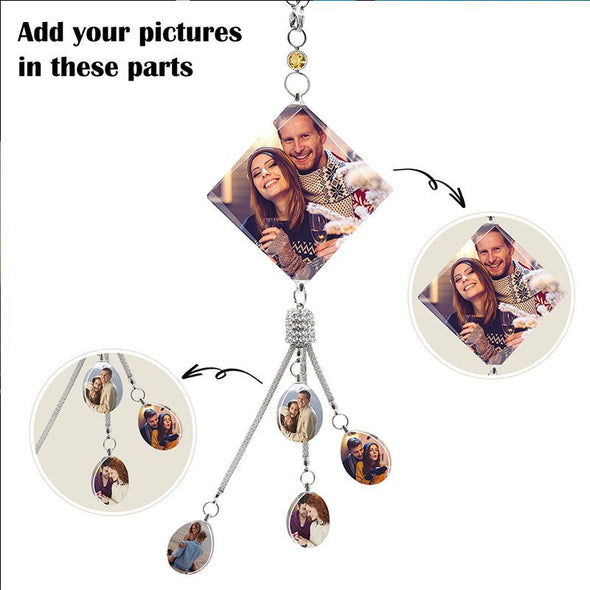 Personalized Photo Car Hanging Accessories, Custom Car Rearview Mirror Hanging Accessories Crystal-Diamond