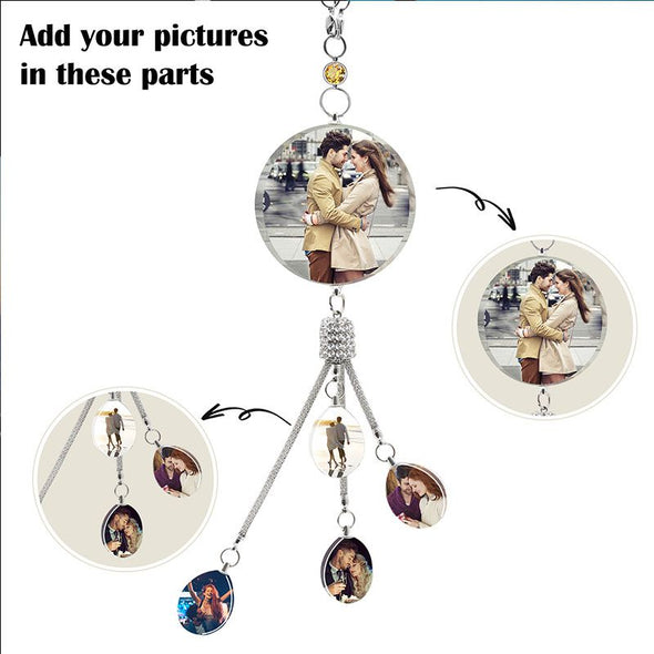 Personalized Photo Car Hanging Accessories, Custom Car Rearview Mirror Hanging Accessories Crystal-Round
