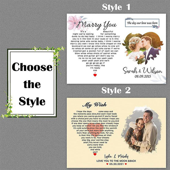Personalized Song Lyrics Photo Frames, Custom Music Lyrics Song Art Frame for Valentine's Day, Mother & Father's Day