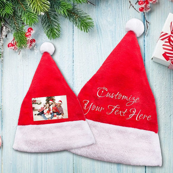 Personalized Santa Hat, Christmas Hats with Name Photo for Adult Kid