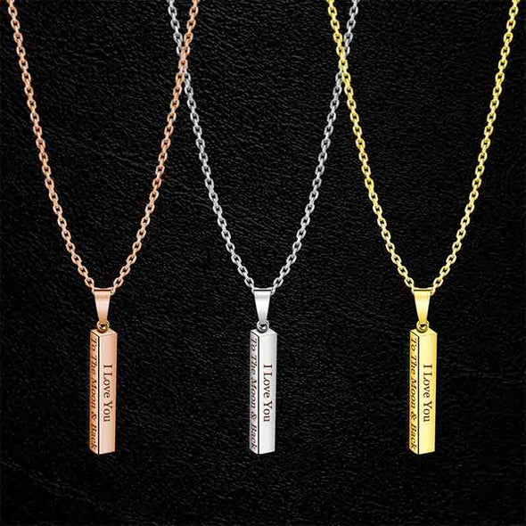 Personalized Necklace,Custom Word Necklace,Engraved  3D Bar Necklace,Silver - amlion