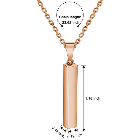 Personalized Necklace,Custom Word Necklace,Engraved  3D Bar Necklace,Rose Gold - amlion