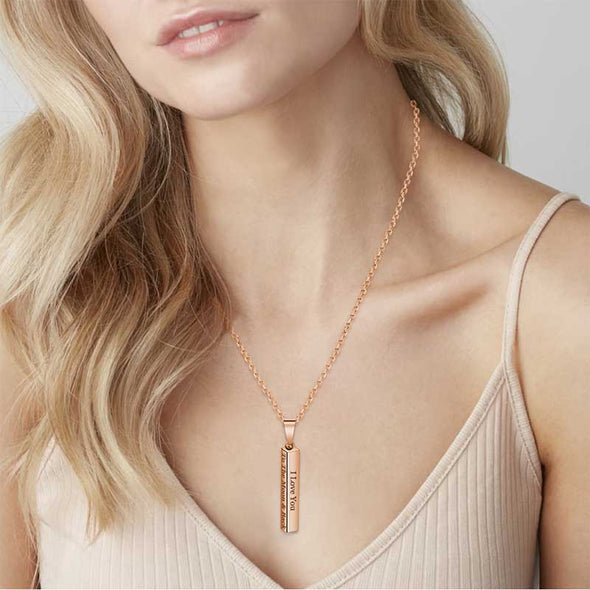 Personalized Necklace,Custom Word Necklace,Engraved  3D Bar Necklace,Rose Gold - amlion