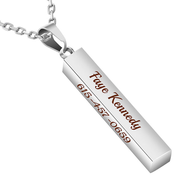 Personalized Necklace,Custom Word Necklace,Engraved  3D Bar Necklace,Silver - amlion