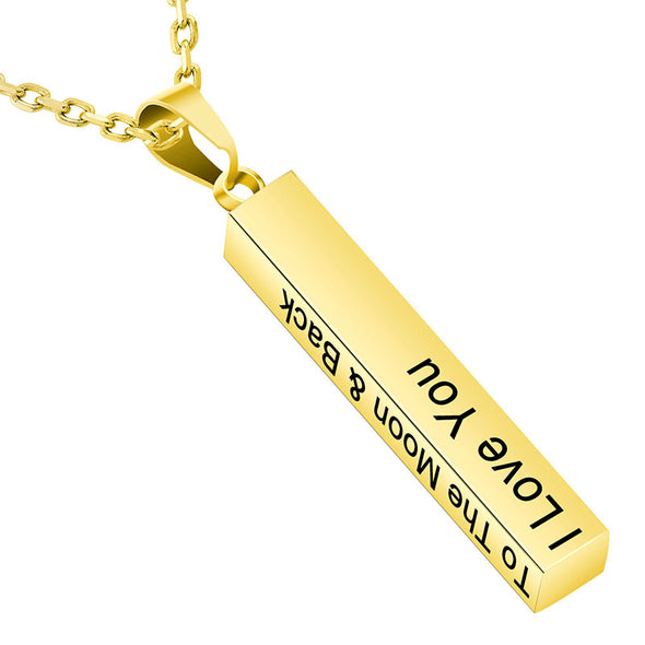 Personalized Necklace,Custom 3d Bar Engraved Pendant Necklace,Gold - amlion