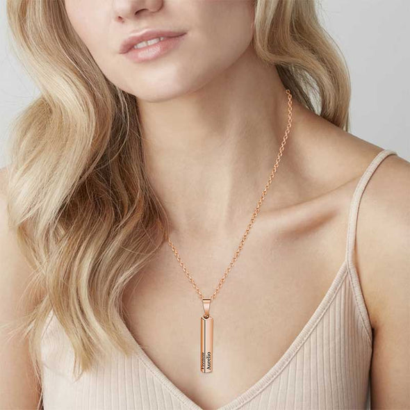 Personalized Necklace,Custom 3d Bar Engraved Pendant Necklace,Rose Gold - amlion