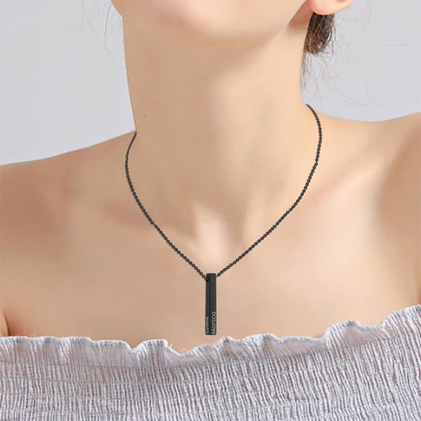 Personalized Pendant Necklace,Custom 3D Engraved Bar Necklace Key Chain,Black - amlion