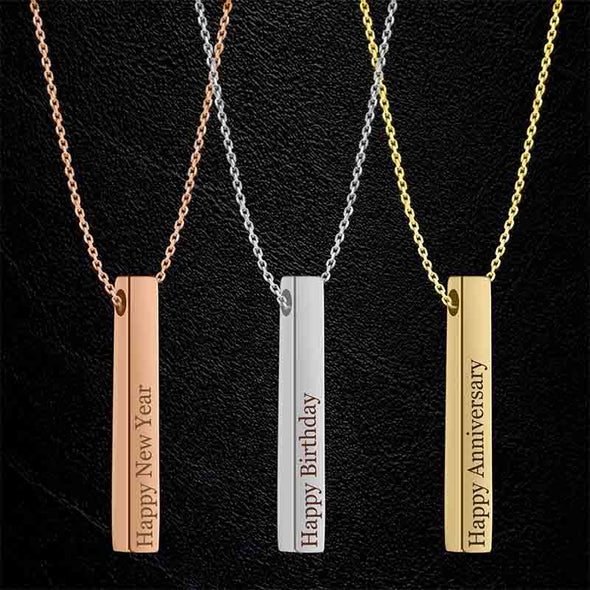 Personalized Pendant Necklace,Custom 3D Engraved Bar Necklace Key Chain,Rose Gold - amlion