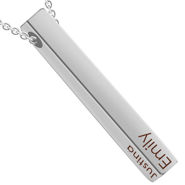 Personalized Pendant Necklace,Custom 3D Engraved Bar Necklace Key Chain,Silver - amlion