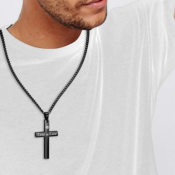 Personalized Cross Necklace,Custom Engraved Pendant Necklace for Men,Black - amlion