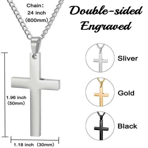 Personalized Cross Necklace,Custom Engraved Pendant Necklace for Men,Silver - amlion