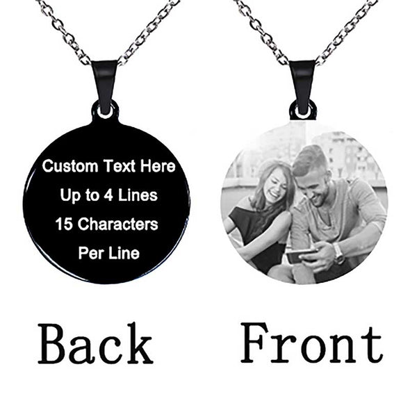 Personalized Necklace, Custom Photo Necklace,Engraved Necklace Keychain, Dog Tag,Round Black - amlion