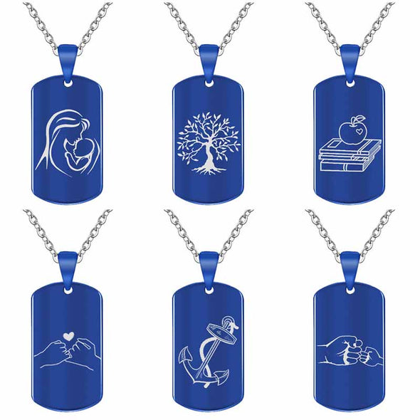 Personalized Necklace, Custom Engraved Necklace,Pendant Keychain, Dog Tag,Rectangle Blue - amlion