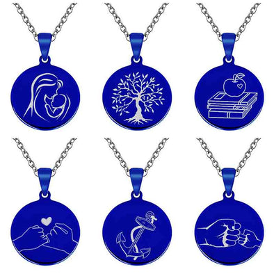 Personalized Necklace, Custom Engraved Necklace,Keychain, Dog Tag,Round Blue - amlion