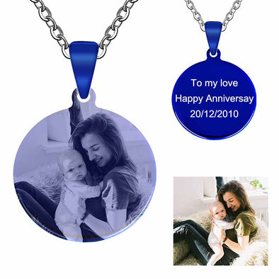 Personalized Necklace, Custom Photo Necklace,Engraved Necklace Keychain, Dog Tag,Round Blue - amlion
