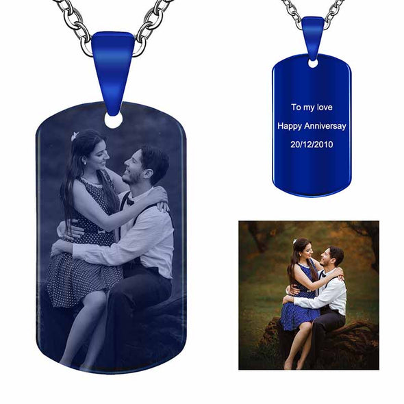 Personalized Necklace, Custom Photo Necklace,Engraved Necklace Keychain, Dog Tag,Rectangle Blue - amlion