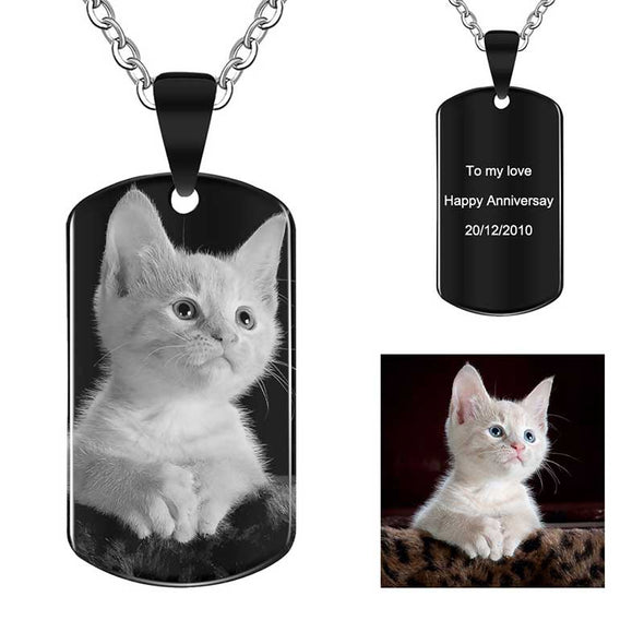 Personalized Necklace, Custom Photo Necklace,Engraved Necklace Keychain, Dog Tag,Rectangle Black - amlion