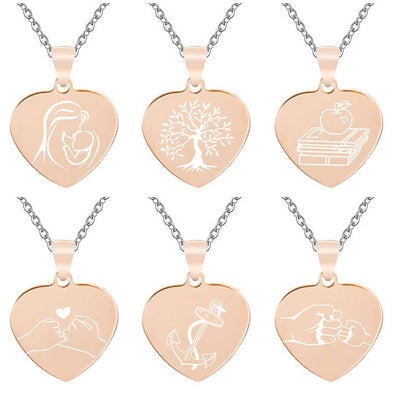 Personalized Necklace, Custom Engraved Necklace, Heart Necklace, Key Chain, Dog Tag,Rose Gold - amlion