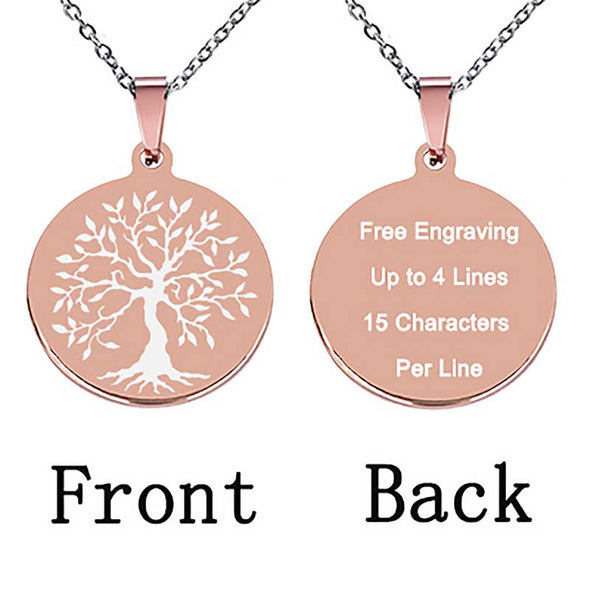 Personalized Necklace, Custom Engraved Necklace,Key Chain, Dog Tag,Round Rose Gold - amlion