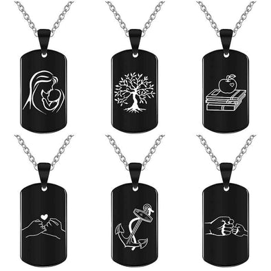 Personalized Necklace, Custom Engraved Necklace,Pendant Key Chain, Dog Tag,Rectangle Black - amlion