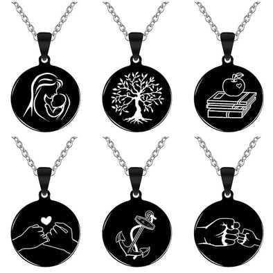 Personalized Necklace, Custom Engraved Necklace,Keychain, Dog Tag,Round Black - amlion
