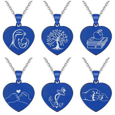 Personalized Necklace, Custom Engraved Necklace,Heart Necklace Keychain, Dog Tag,Blue - amlion