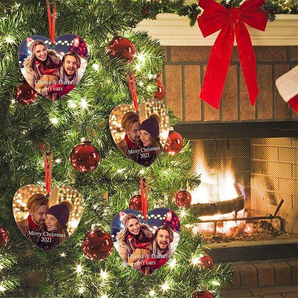 Personalized Photo Christmas Ornaments, Custom Heart Ornaments Christmas, Customized Hanging Tree Ornaments Gifts