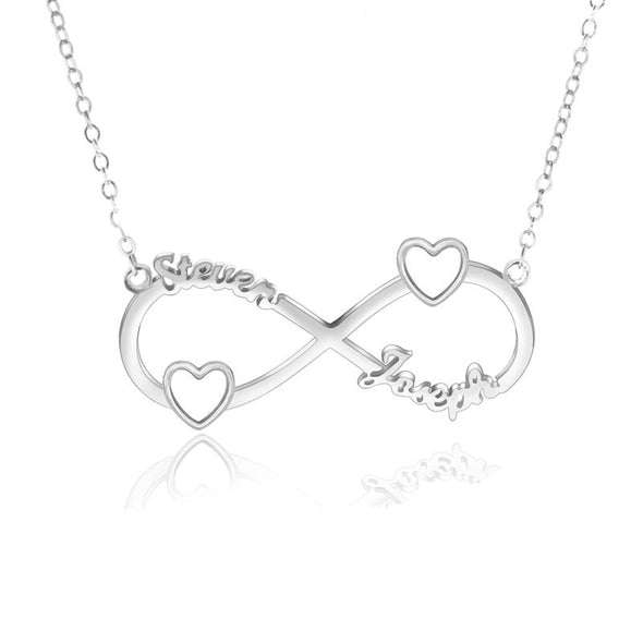 Personalized Necklace,Custom Infinity Necklace, 2Names Heart Necklaces for Women-Sliver