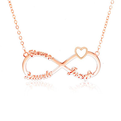 Personalized Necklace,Custom Infinity Necklace, 3 Names Heart Necklaces for Women-Rose Gold