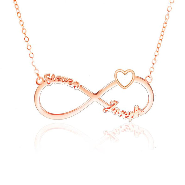 Personalized Necklace,Custom Heart Necklace, 2 Name Necklaces for Women-Rose Gold
