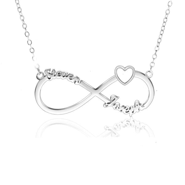 Personalized Necklace 2 Name Heart Necklaces for Women-Sliver