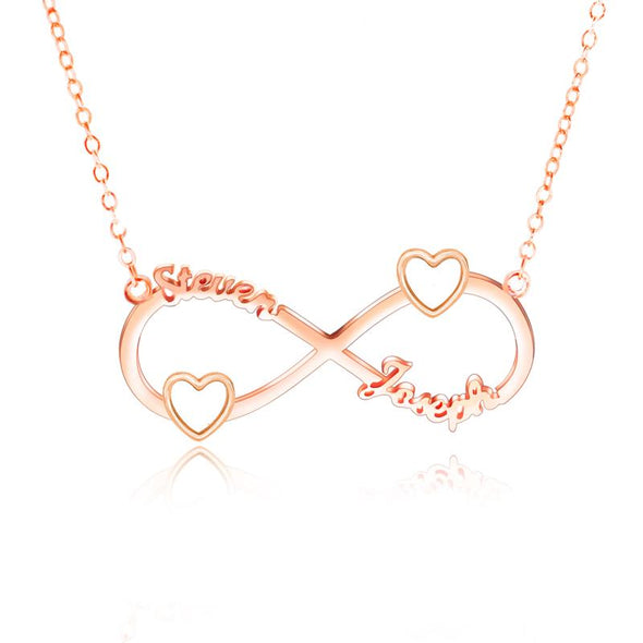 Personalized Necklace,Custom Infinity Necklace, 2Names Heart Necklaces for Women-Rose