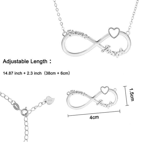 Personalized Necklace,Custom Heart Necklace, 2 Name Necklaces for Women-Silver