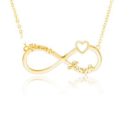 Personalized Necklace 2 Name Heart Necklaces for Women-Gold