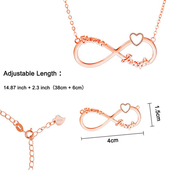 Personalized Necklace 2 Name Heart Necklaces for Women-Rose Gold
