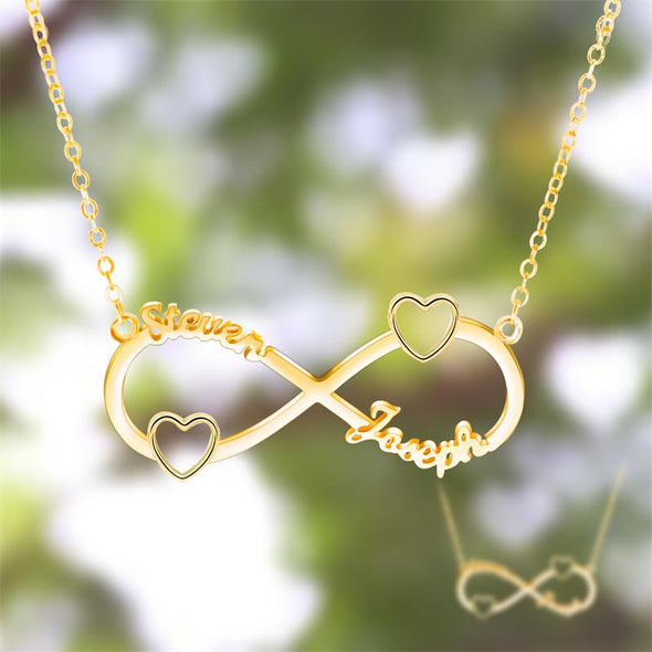 Personalized Necklace,Custom Infinity Necklace, 2Names Heart Necklaces for Women-Gold