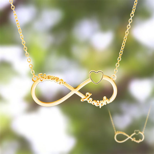 Personalized Necklace 2 Name Heart Necklaces for Women-Gold