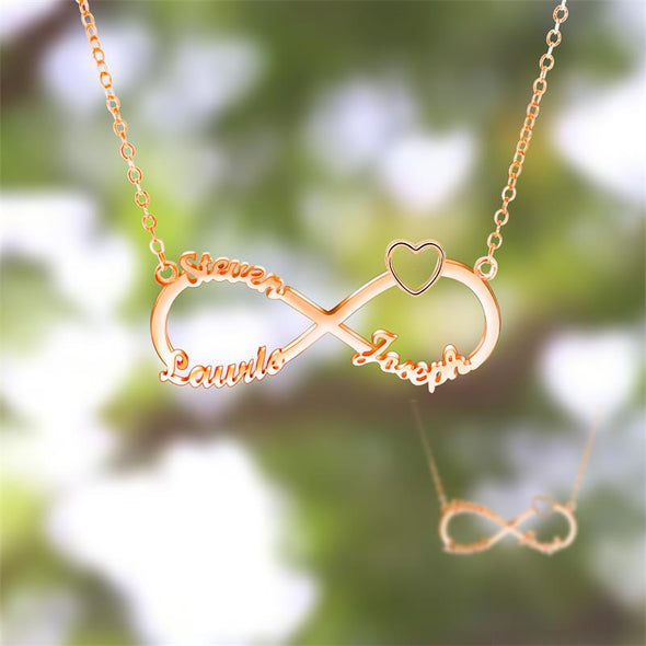 Personalized 3 Name Necklace,Custom Infinity Necklace, 3 Names Heart Necklaces for Women-Gold