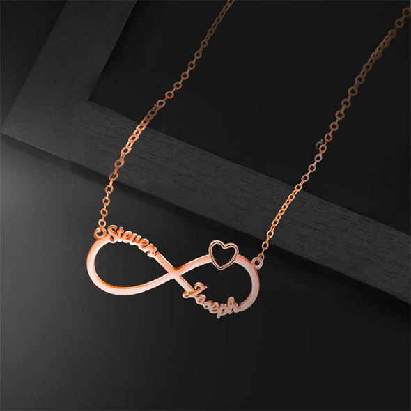Personalized Necklace,Custom Heart Necklace, 2 Name Necklaces for Women-Rose Gold