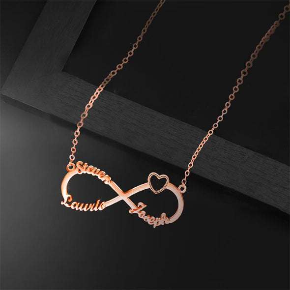 Personalized 3 Name Necklace,Custom Infinity Necklace, 3 Names Heart Necklaces for Women-Rose Gold