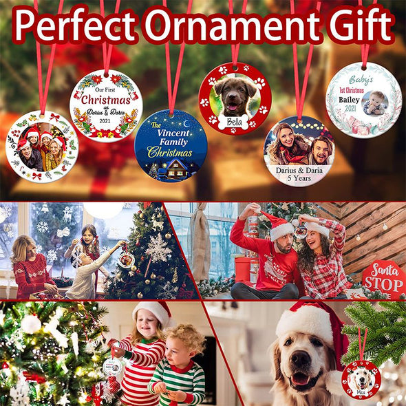 Personalized Photo Christmas Ornaments, Custom Round Ornaments Christmas, Customized Hanging Tree Ornaments Gifts