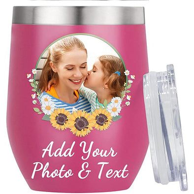 Personalized Wine Tumblers With Lid, 12oz Stainless Steel Insulated Custom Photo Wine Tumbler Cups